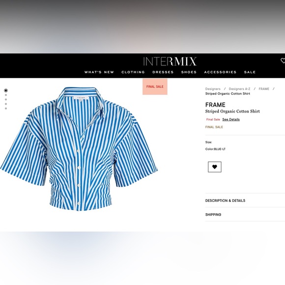 FRAME brand: Striped Organic Cotton Shirt, size small! In great condition! - Picture 4 of 7